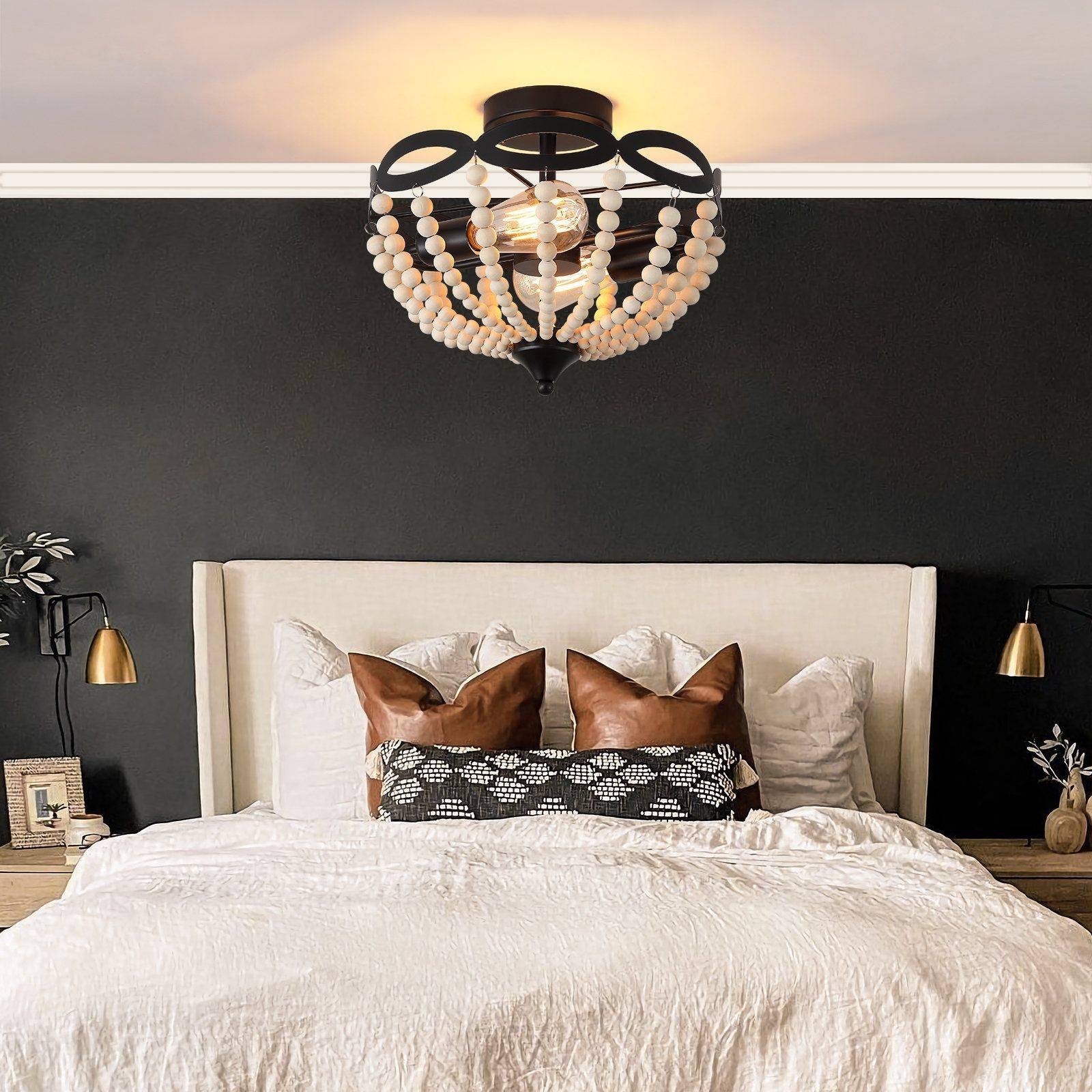 Retro Rustieke Metalen Houten Kralen Plafondlamp HL240