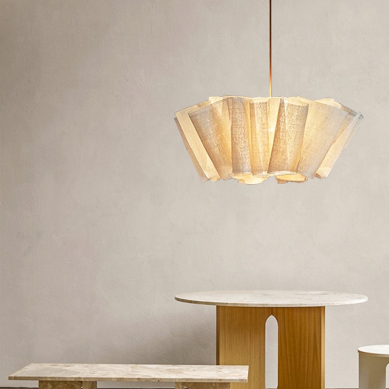 Hanglamp met geplooide stof van Noords linnen HL1403