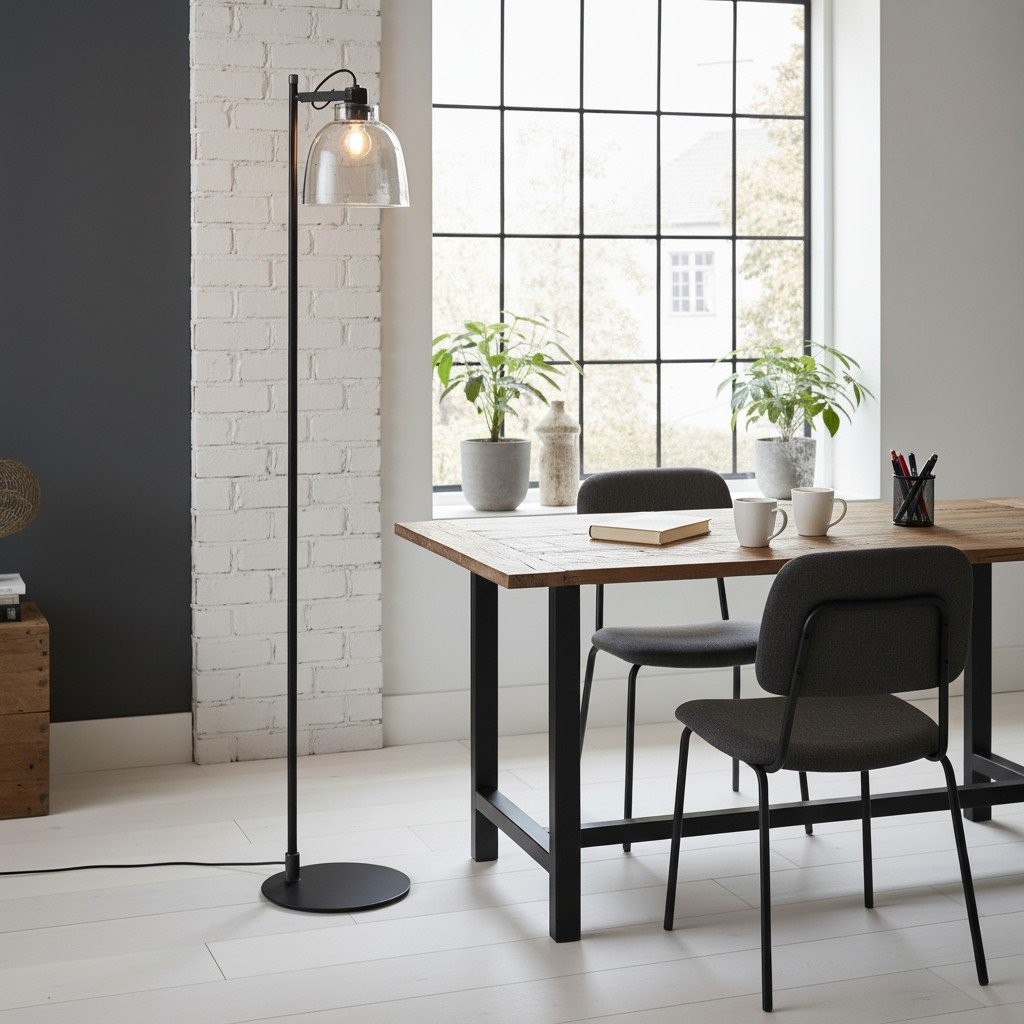 Readium industriële vloerlamp - Verstelbare glazen kop met metalen voet voor woonkamer en slaapkamer HL2063