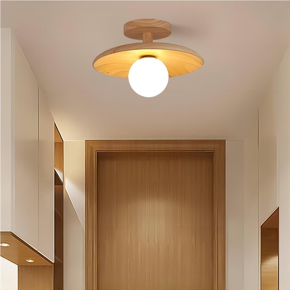 Rustieke Plafon houten glazen plafondlamp HL93