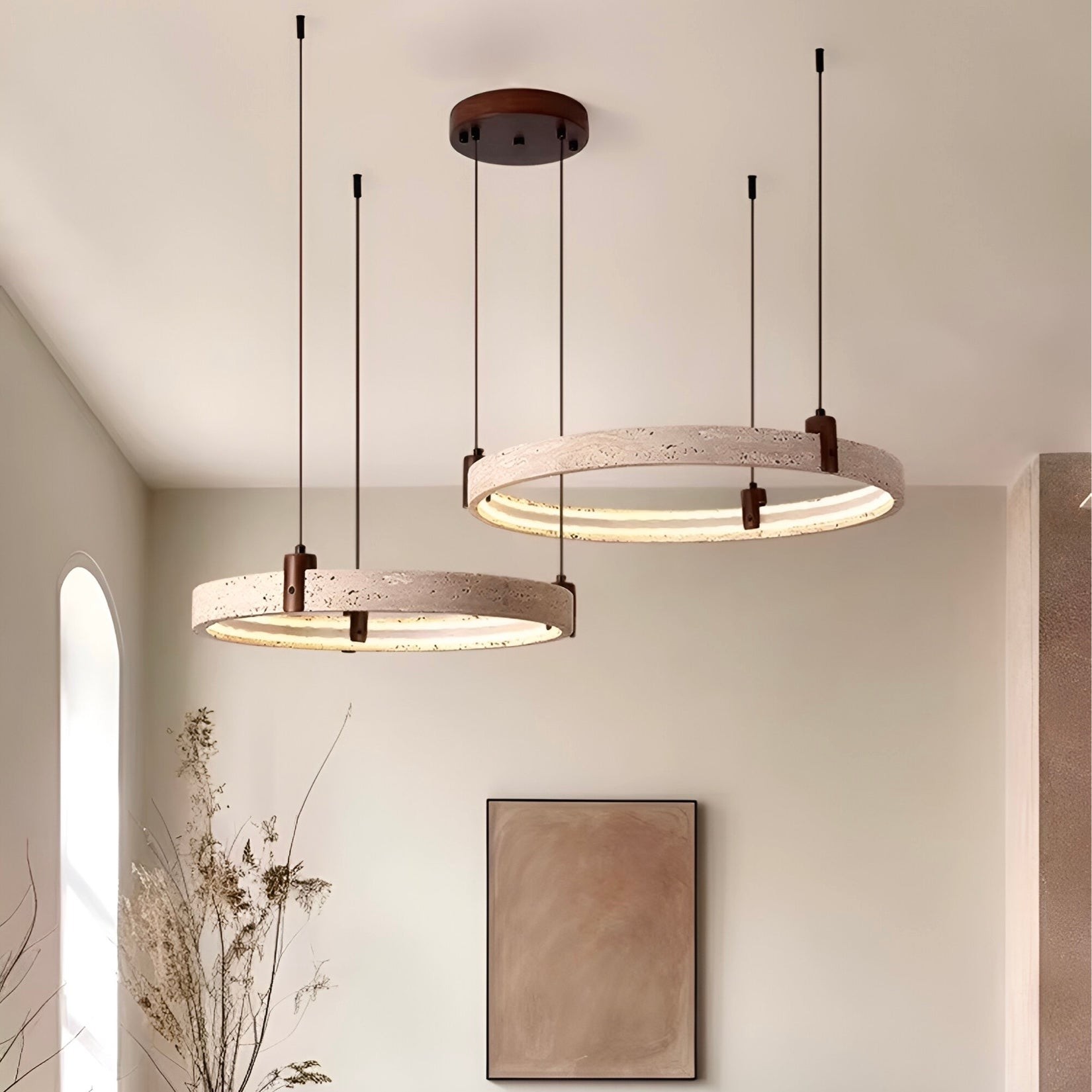 Eenvoudige ronde travertijn hanglamp HL974