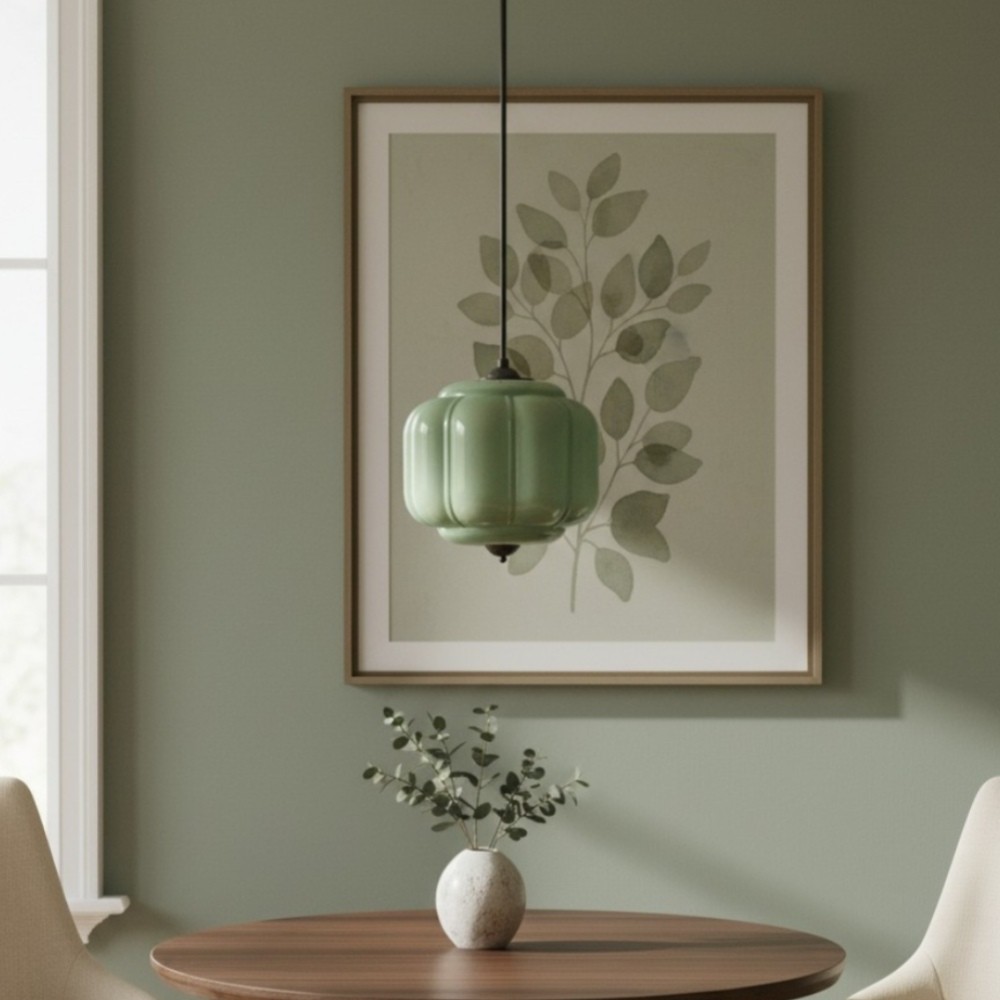 Vintage Eloise Melkglazen Hanglamp - Geribbelde Glazen Plafondkroonluchter HL1091