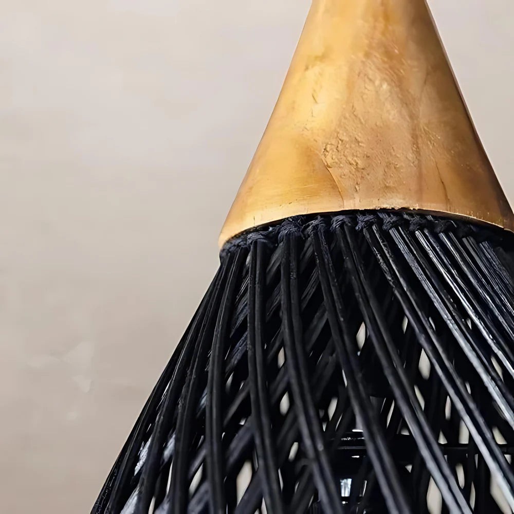 Handgemaakte hanglamp van rotan met wandtapijtmotief HL3392