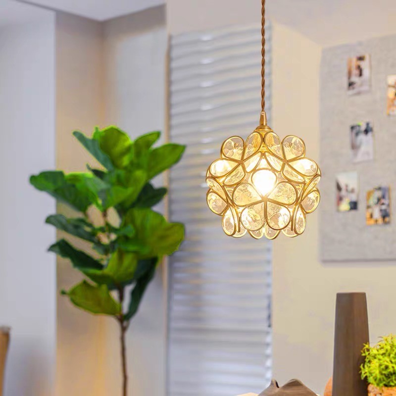 Romantische handgeblazen glazen bloemblad hanglamp HL47