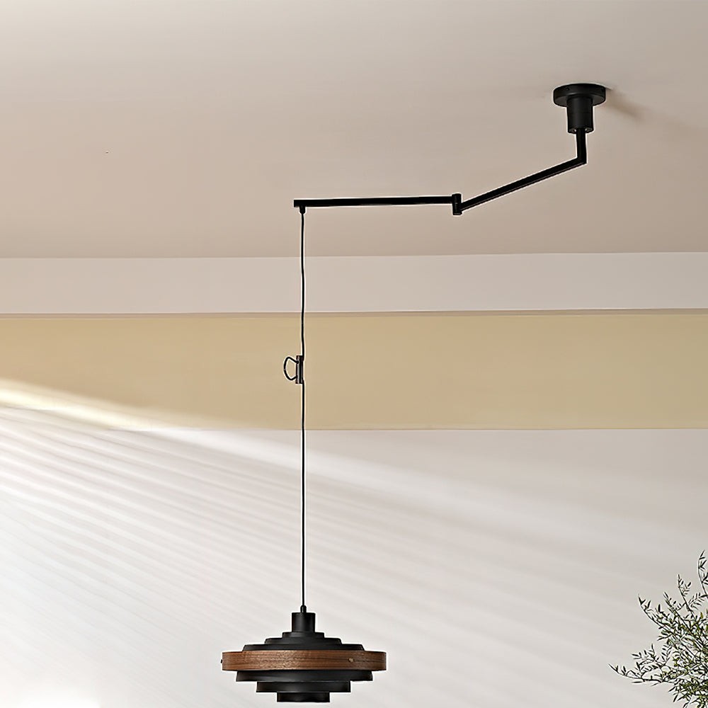 Vintage houten hanglamp met zwenkarm HL1086