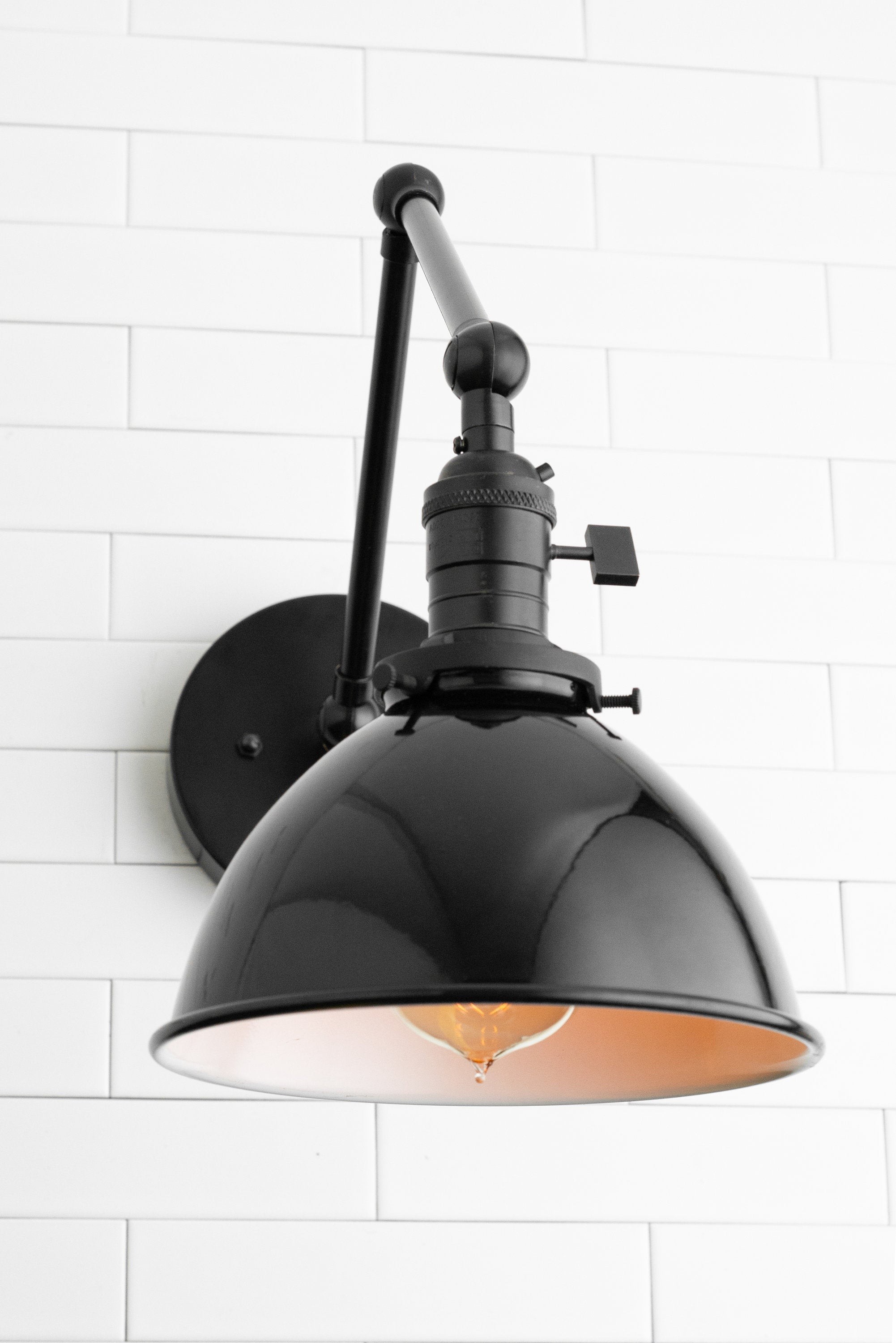 Conique metalen vintage industriële wandlamp met zwenkarm - verstelbare koepelvormige kap voor studie HL1675