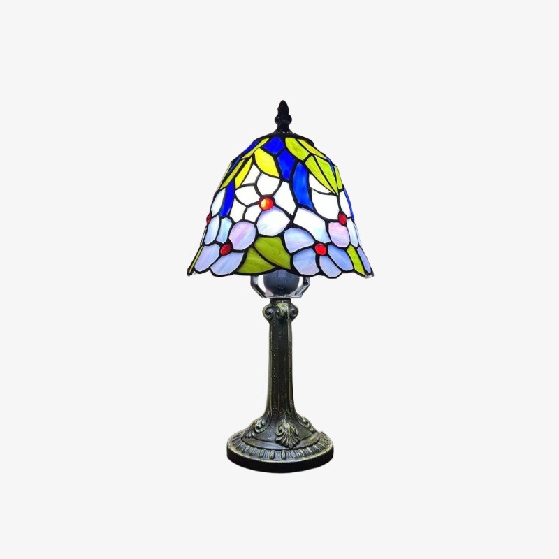 Virelle Traditionele Tiffany Tafellamp – Kleurrijke Bureaulamp met Glas-in-lood Koepel voor Slaapkamer HL2337