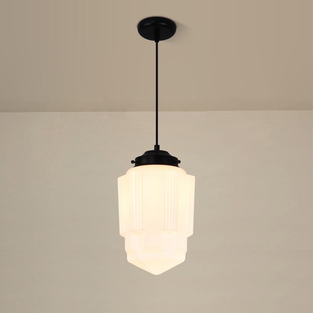 Vintage witte geometrische hanglamp van melkglas HL1022
