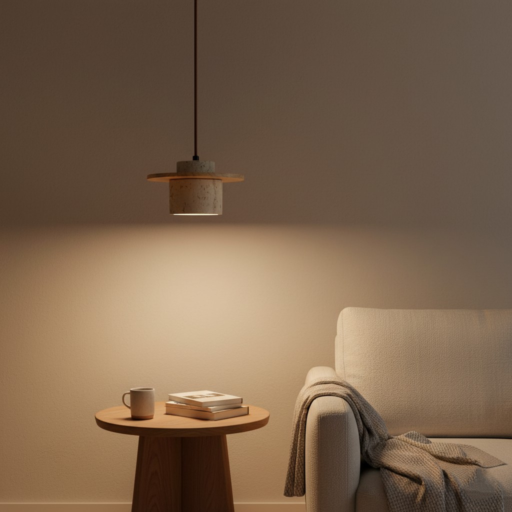 Hanglamp in Japanse vintage stijl met travertinafwerking HL3468