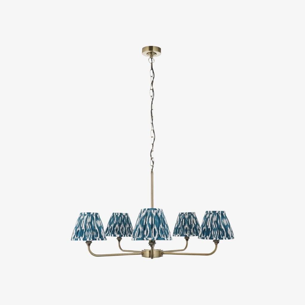 Zevatik Classic kroonluchter van stof met ikat-patroon - Kroonluchter met metalen beugel HL2116