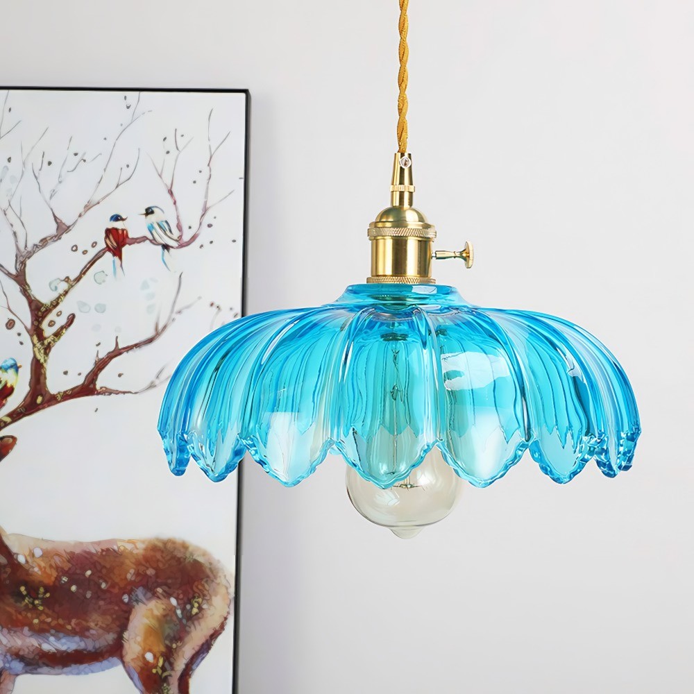 Vintage rustieke bloemblaadjesknoppen glazen hanglamp HL201