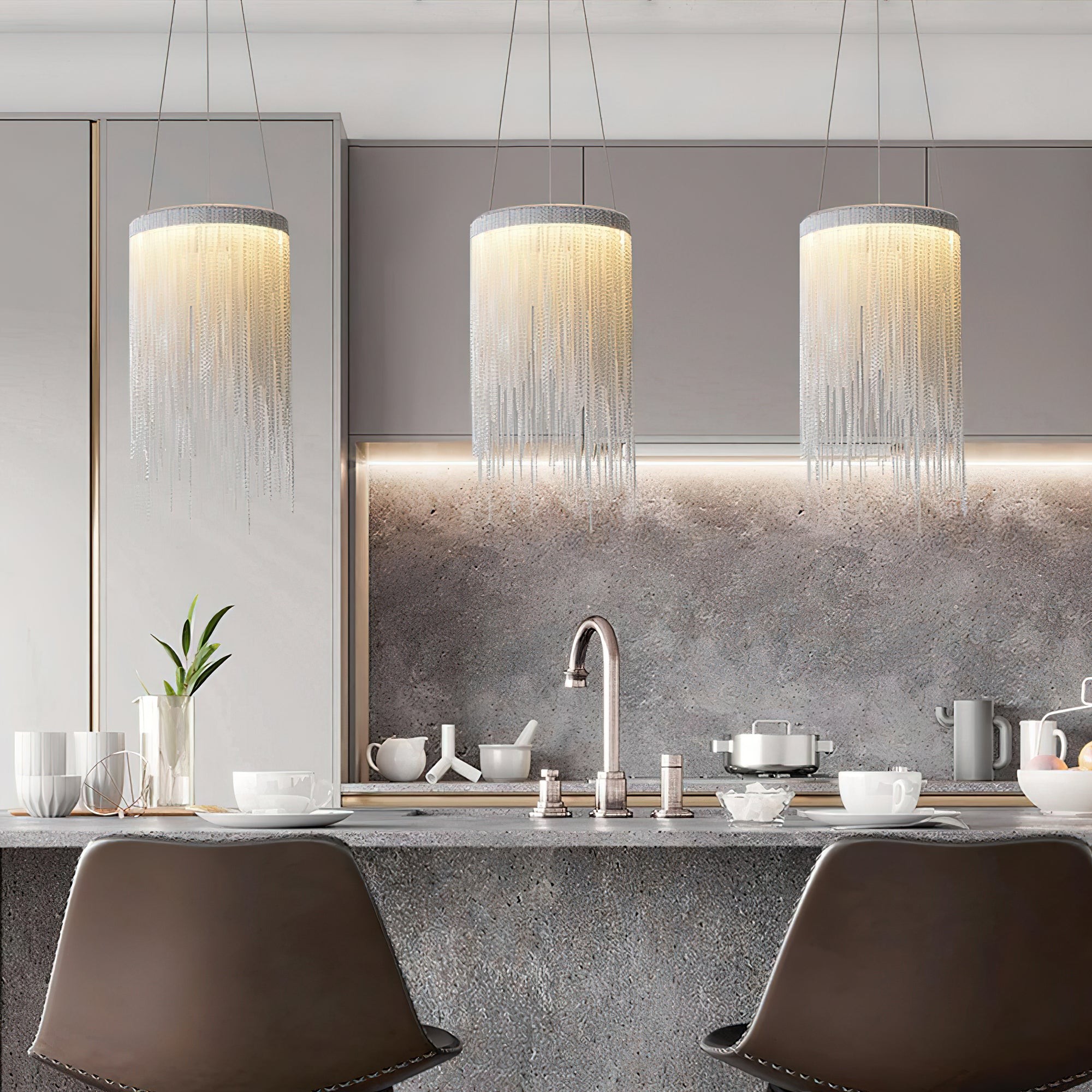 Hanglamp met aluminium ketting en kwastjes HL1181