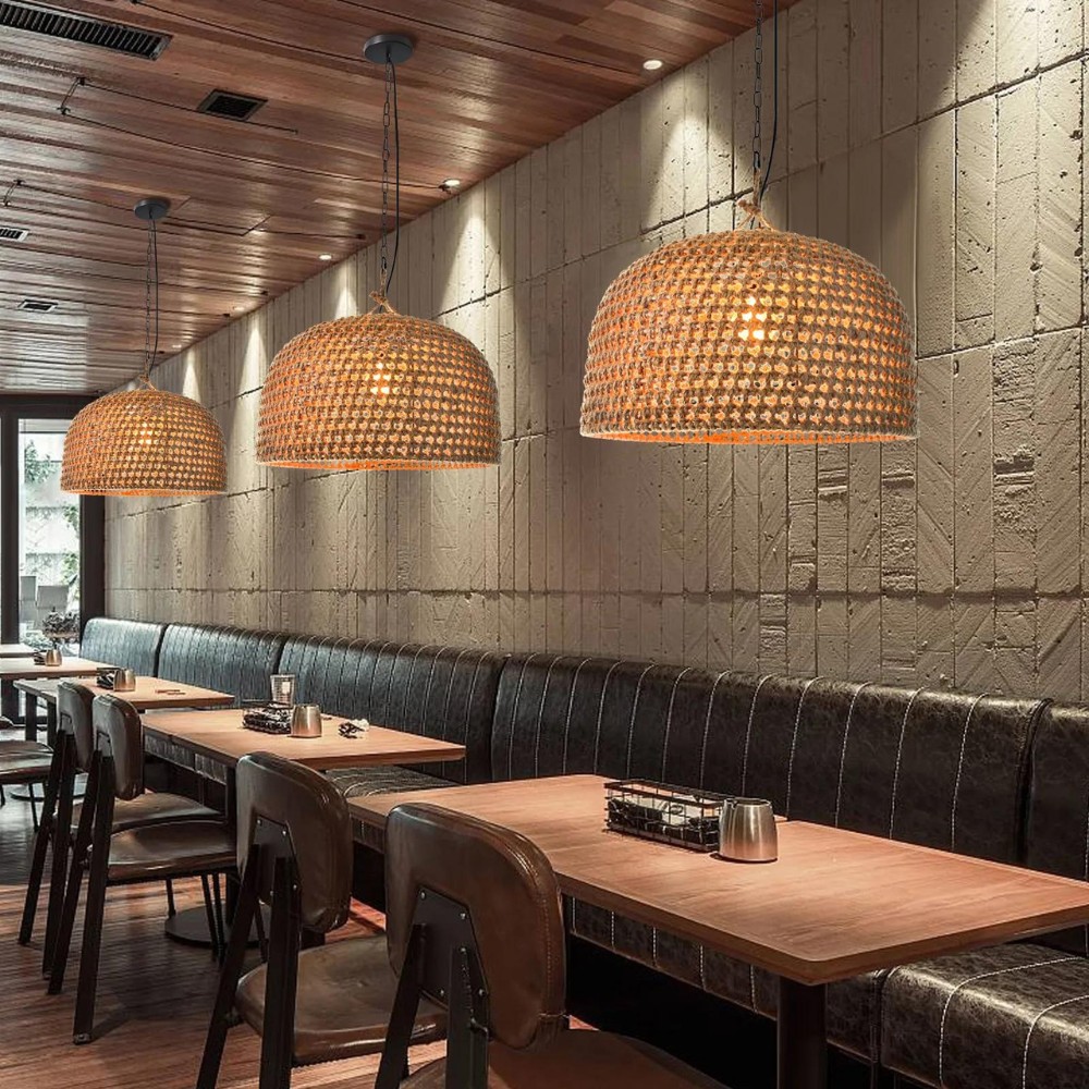 Hanglamp HL3383 van natuurlijk rotan met Japanse uitstraling