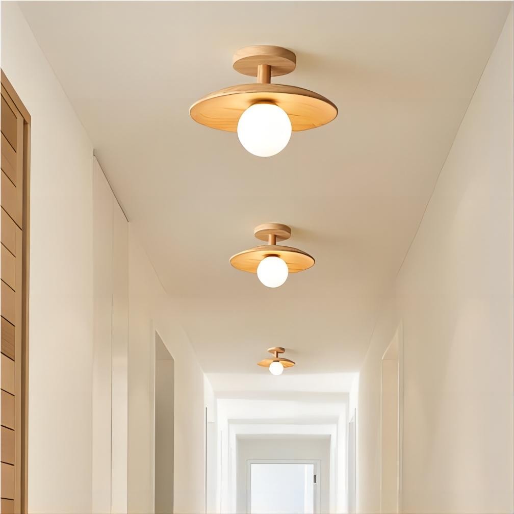 Rustieke Plafon houten glazen plafondlamp HL93