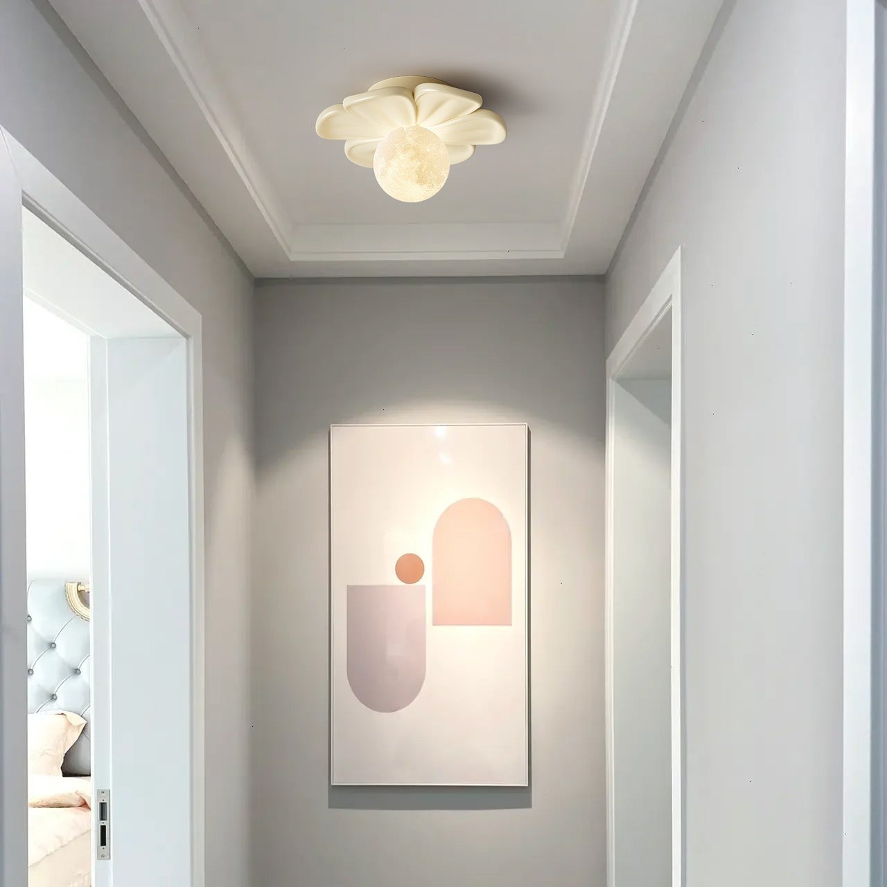 Crèmekleurige bloemvormige plafondlamp HL2961