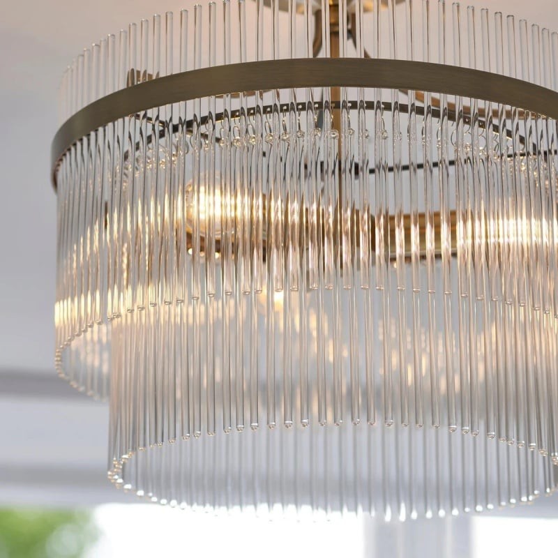 RibGlow Antieke Messing Plafondlamp met 3 Lichtpunten en Helder Glas - Hal of Slaapkamer HL2174