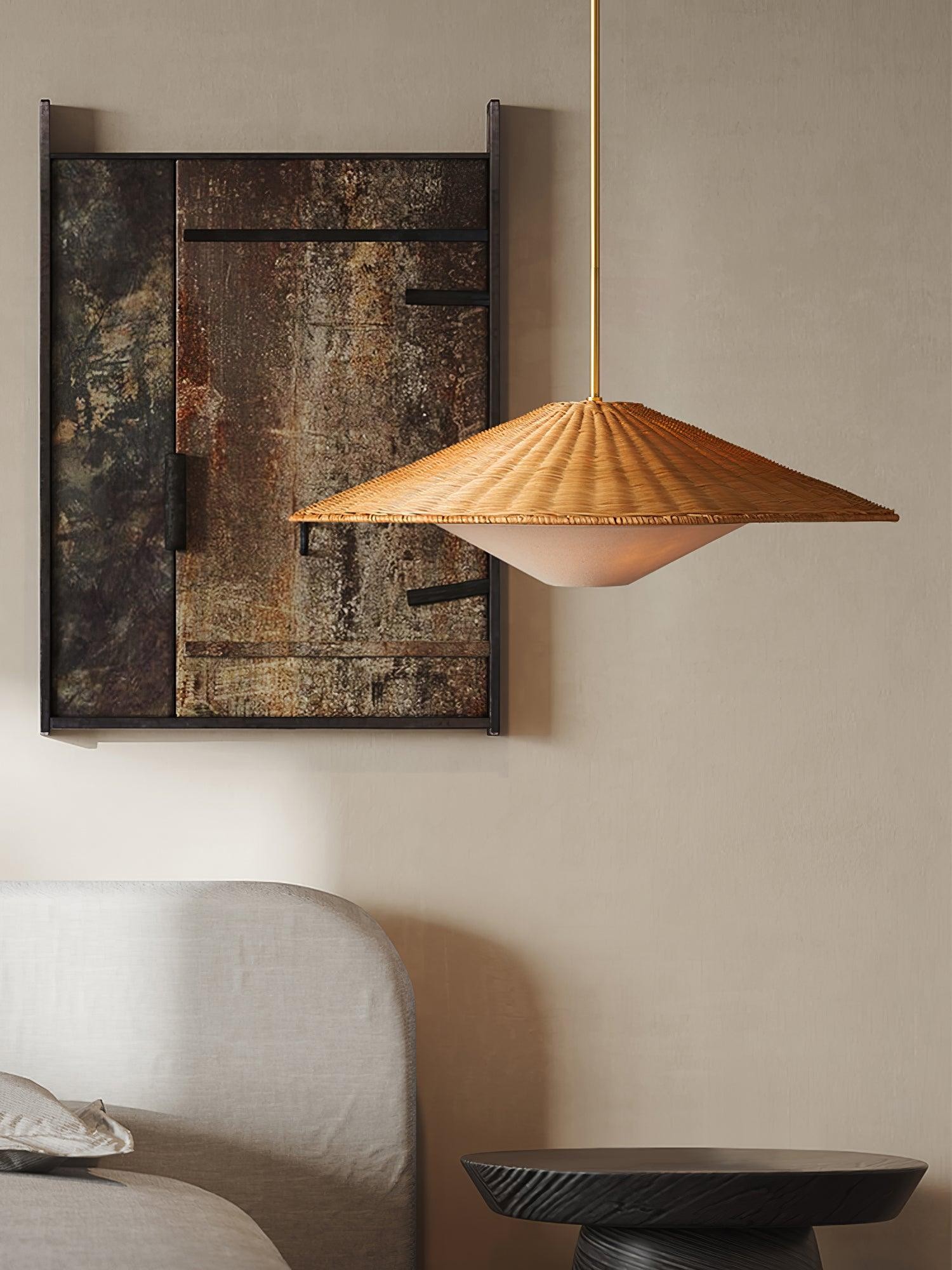 Hanglamp in de vorm van een rotan hoed, geschikt voor de woonkamer HL796