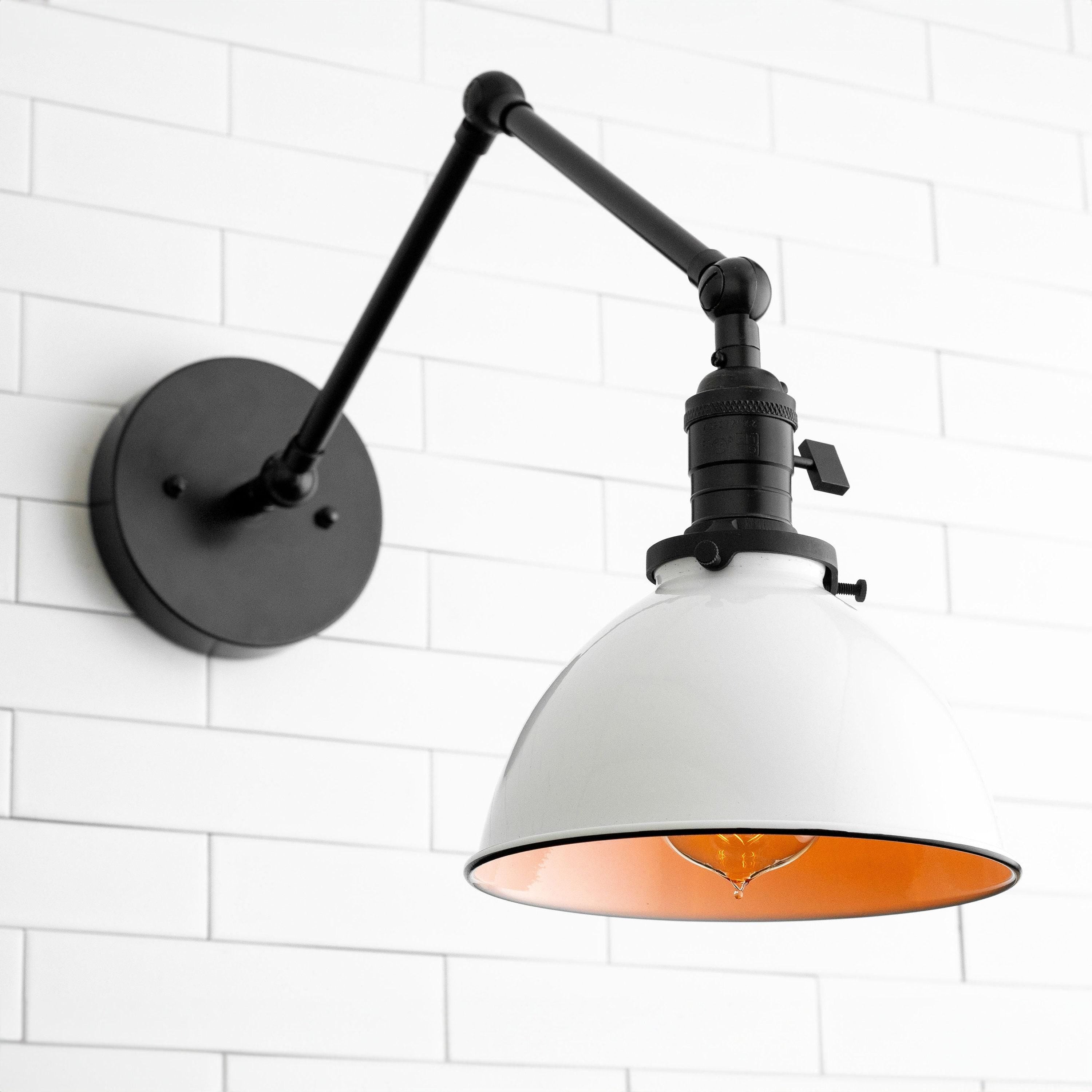 Conique metalen vintage industriële wandlamp met zwenkarm - verstelbare koepelvormige kap voor studie HL1675