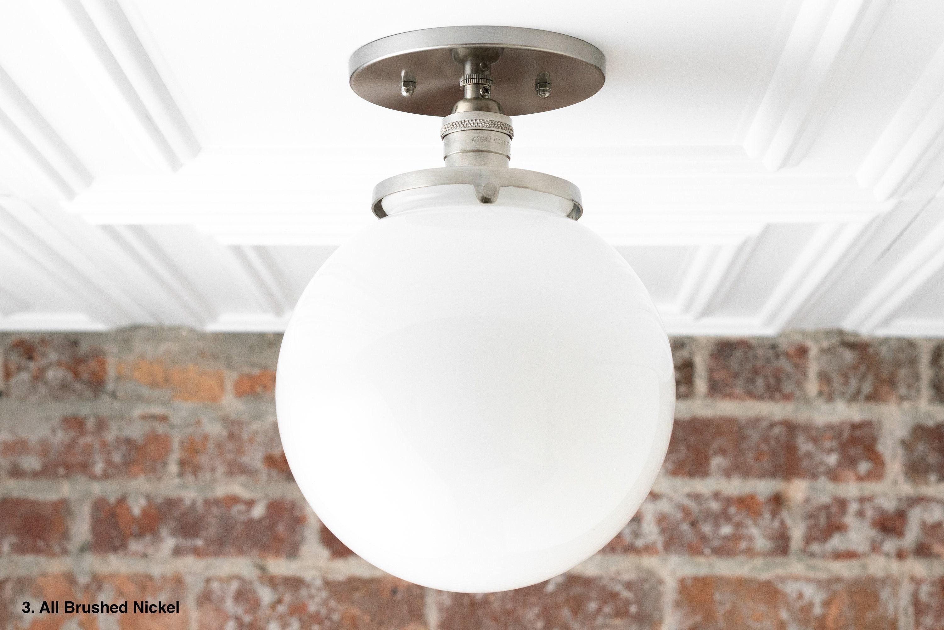 Glorica Glazen Mid Century Semi-Flush Plafondlamp - Witte Opaal Glazen Bol Armatuur HL1730