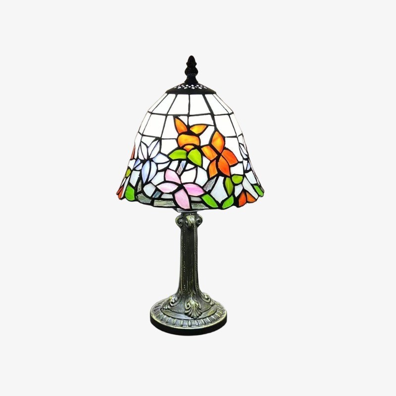 Virelle Traditionele Tiffany Tafellamp – Kleurrijke Bureaulamp met Glas-in-lood Koepel voor Slaapkamer HL2337