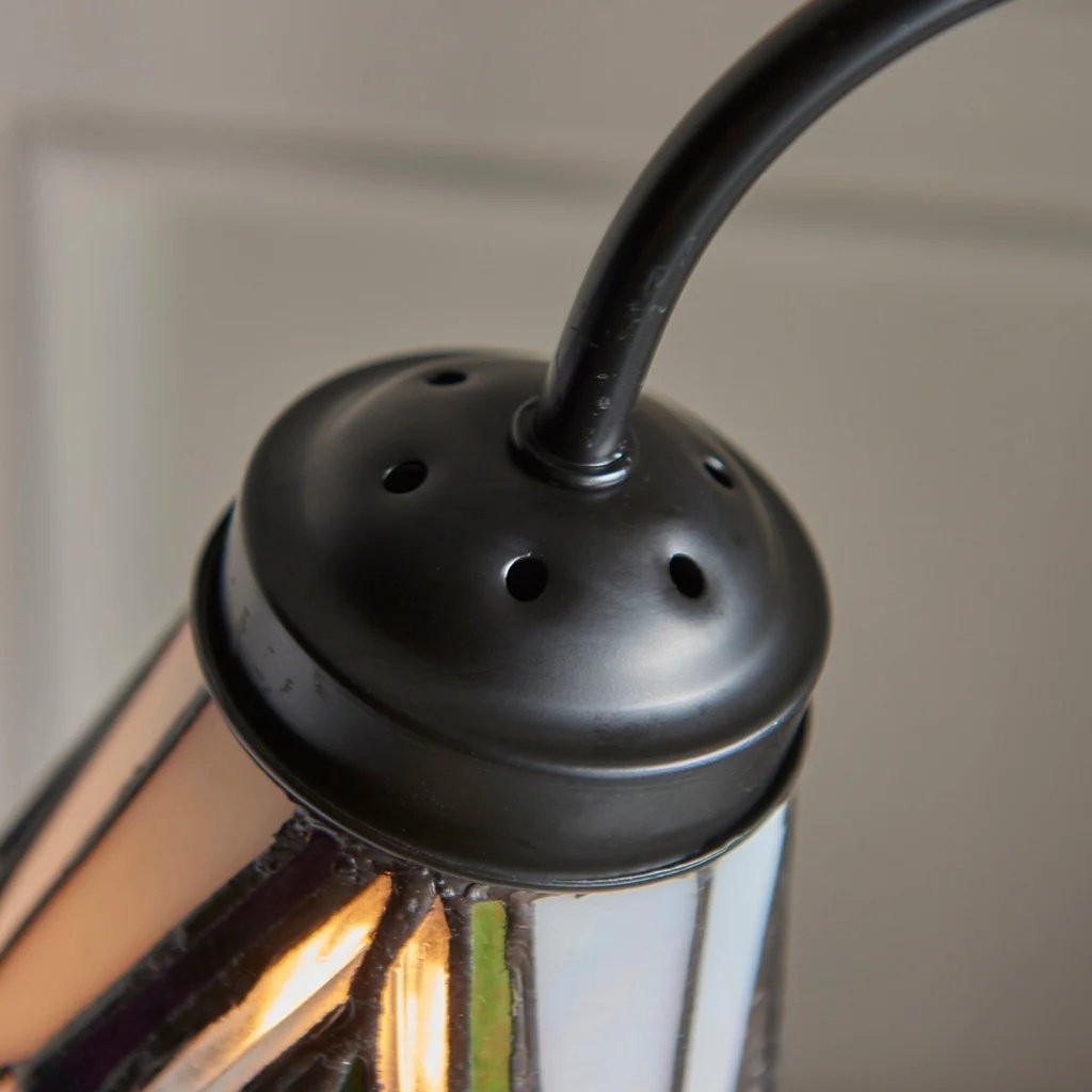 TF Astoria Tiffany tafellamp - Gebogen arm met zwanenhals en art deco glazen kap voor op het bureau HL2222