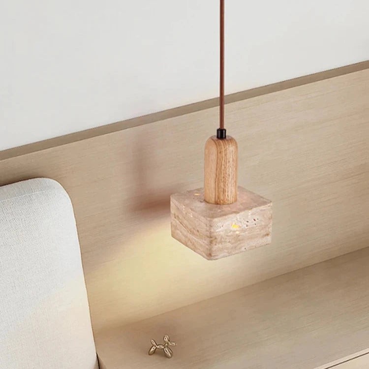 Vierkante hanglamp van travertijn HL3486