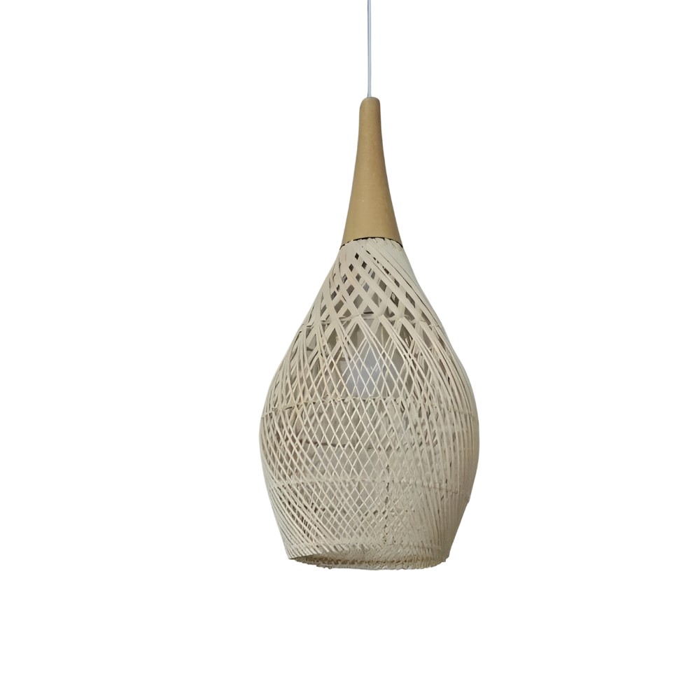 Handgemaakte hanglamp van rotan met wandtapijtmotief HL3392