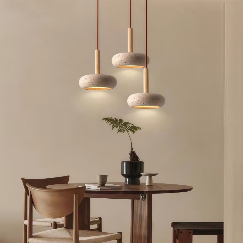 Traditionele Japanse ronde houten travertijn hanglamp HL934