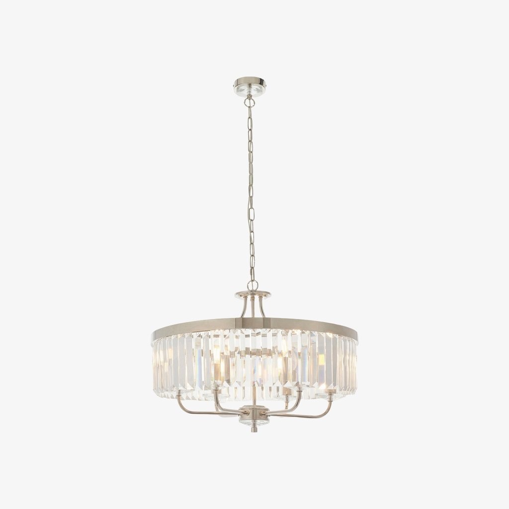 Beveline ronde hanglamp met 6 lichtpunten - geslepen glazen kappen, elegant metalen frame voor eetkamer, keukeneiland HL2066