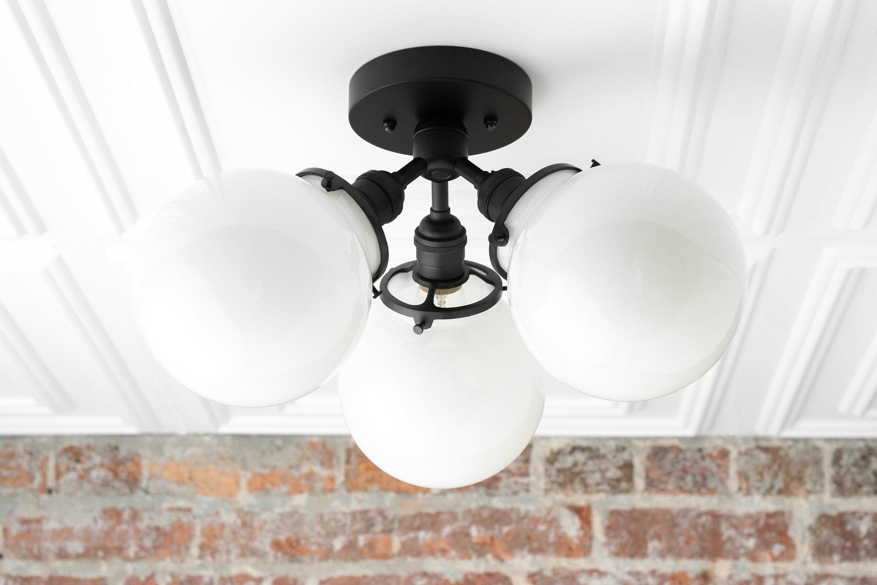 Glorica glazen bollamp - Mid-Century semi-flush plafondlamp HL1735