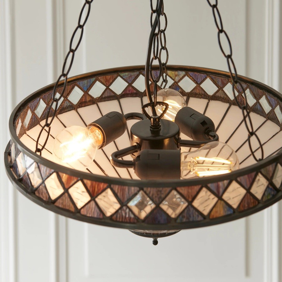 TF Fargo Verstelbare Hanglamp met Glas-in-lood-geïnspireerde omgekeerde kap voor kookeiland en eettafel HL2177