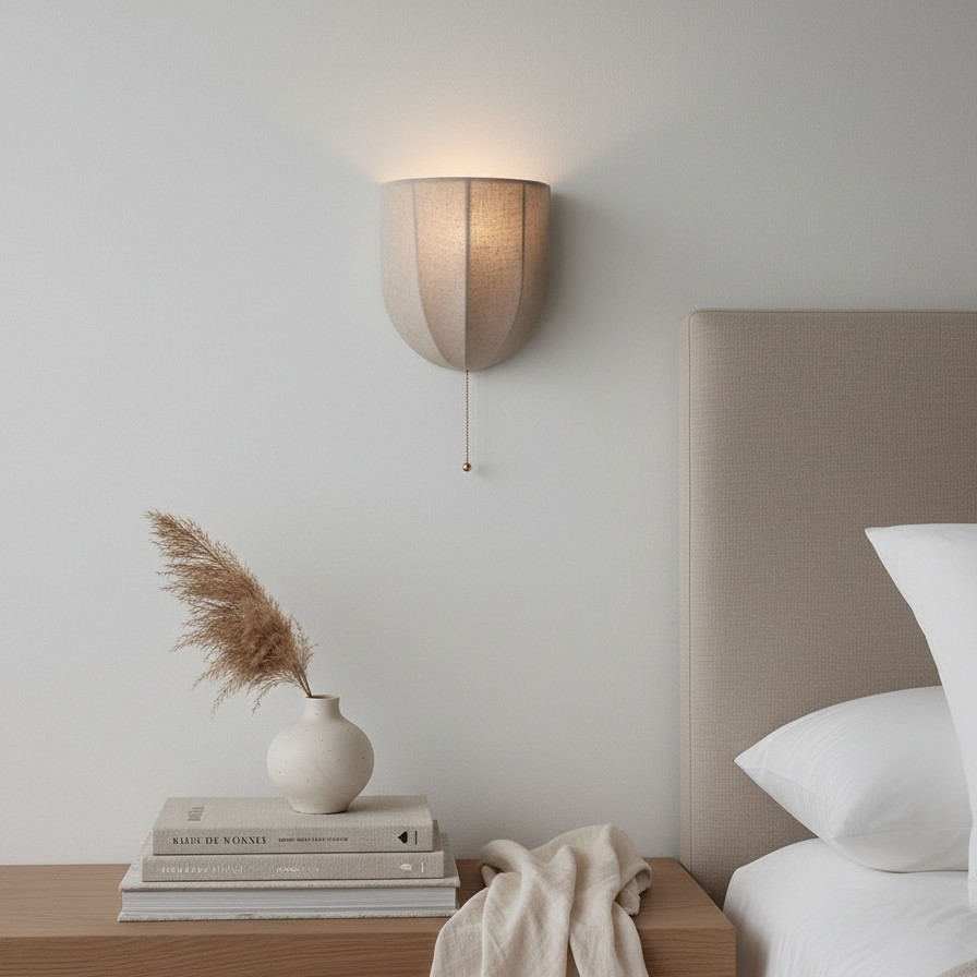 Fablune linnen wandlamp - moderne wandlamp met stoffen kap en textuur voor de woonkamer HL1134