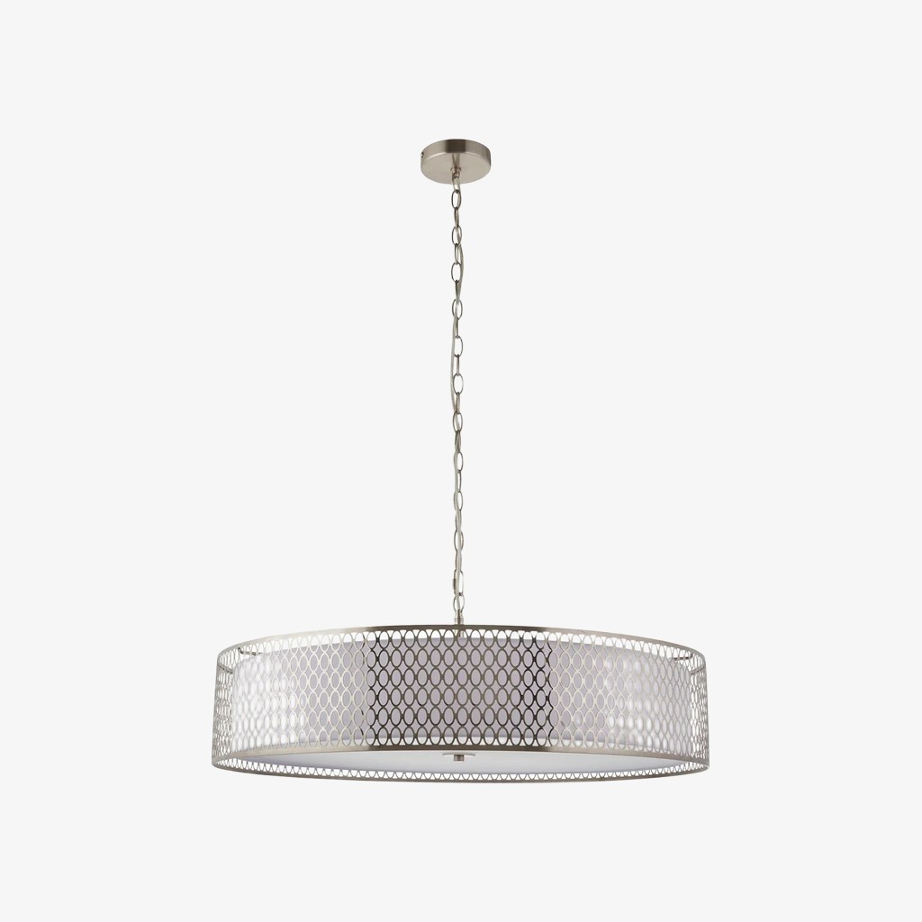 Liorin Geometrische Hanglamp - Moderne Hanglamp met Metalen en Stoffen Kap en Opengewerkt Sierwerk voor Interieurs HL2100