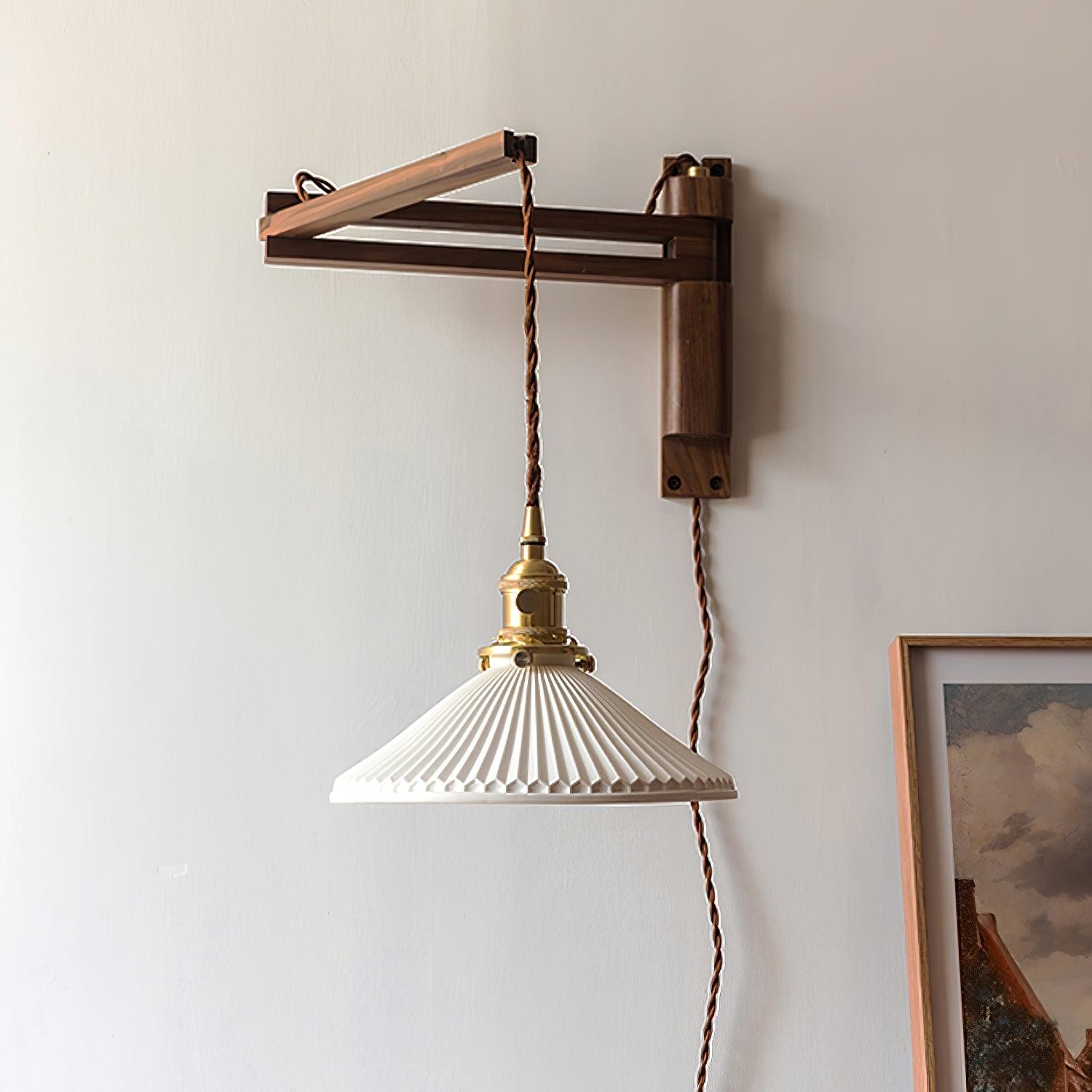 Walnoot Taps Toelopende Geribbelde Keramische Zwenkarm Wandlamp HL1077