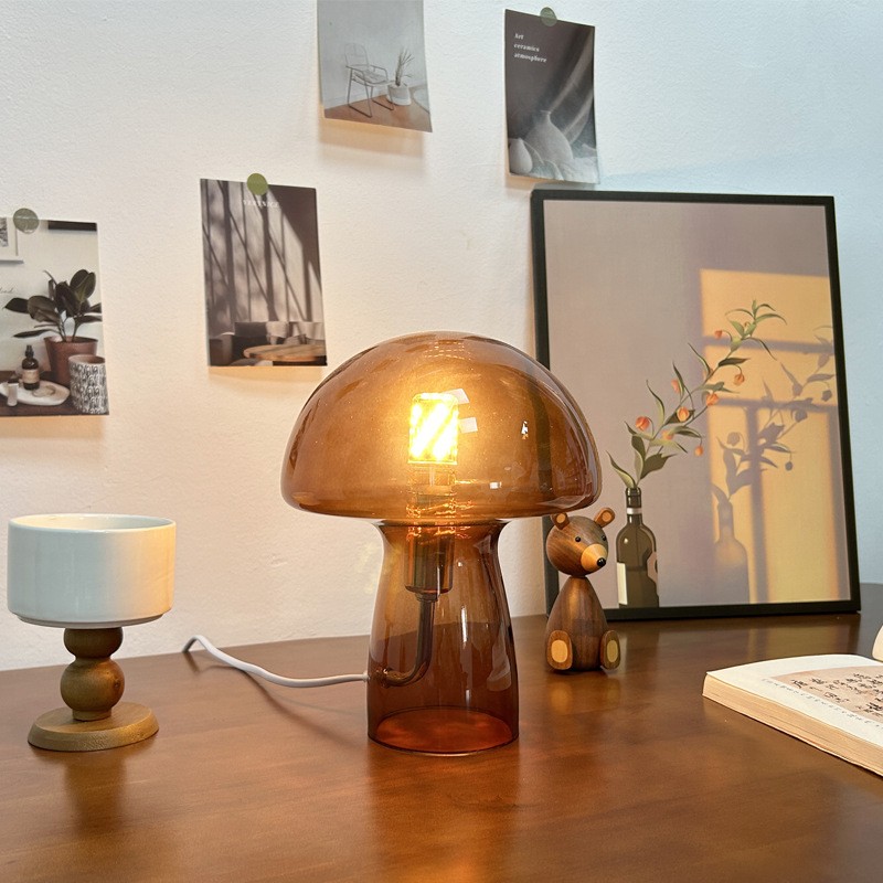 Retro Paddestoel Bruin Glazen Tafellamp HL175