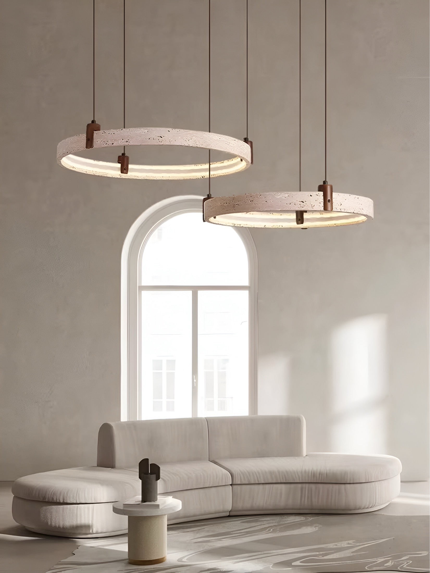 Eenvoudige ronde travertijn hanglamp HL974