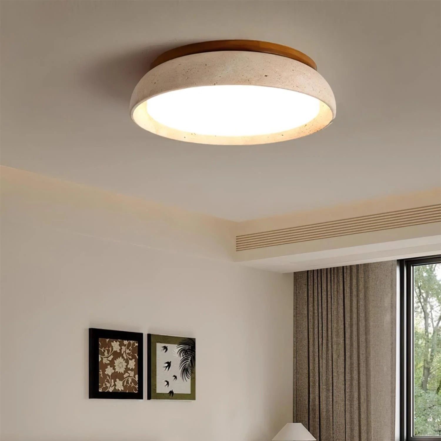 Ronde Travertijn Plafondlamp - Moderne Houten Lamp voor Eetkamer HL1297