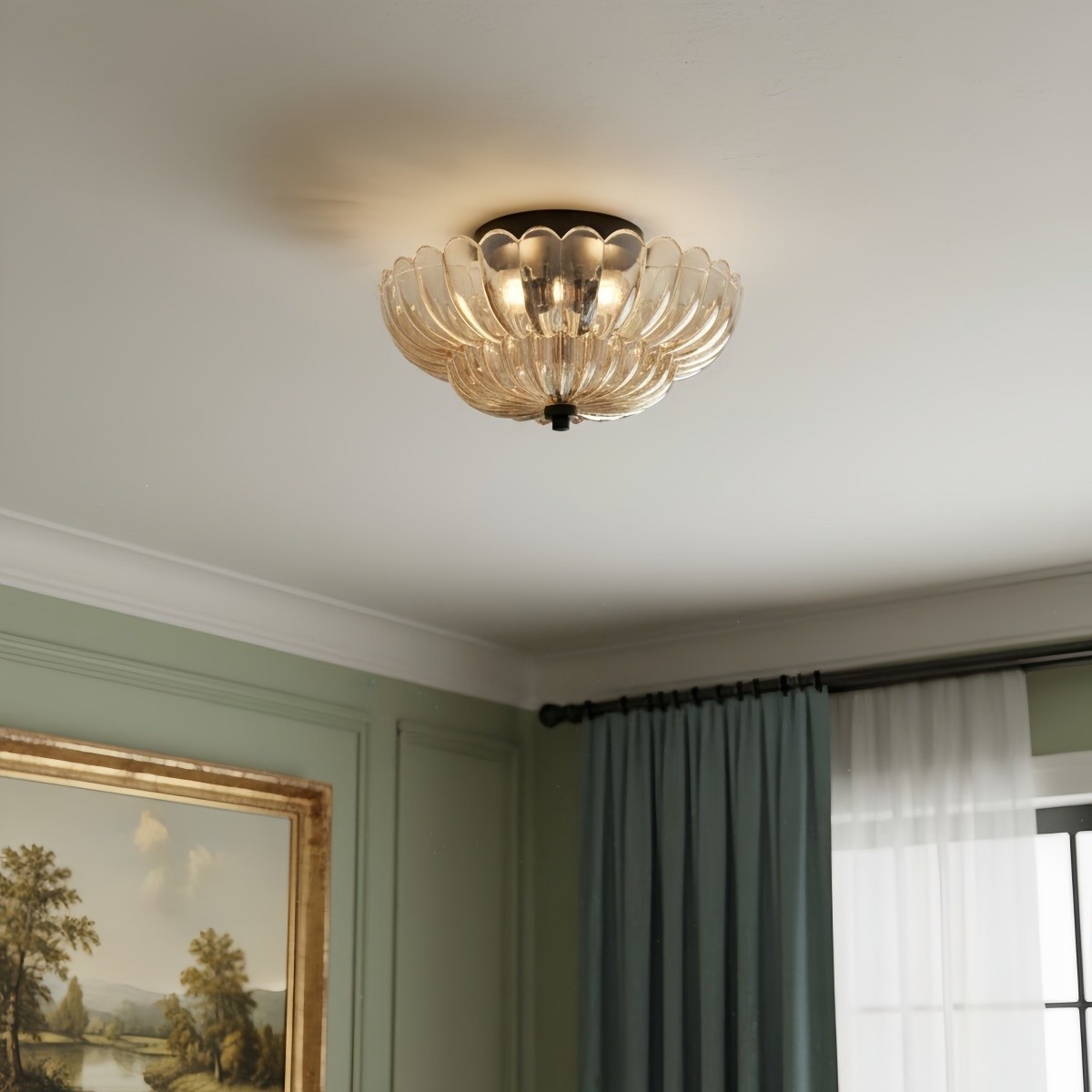 Orilanavo Glazen Plafondlamp met Halfverzonken Montage - Stijlvol Paraplu-ontwerp voor Slaapkamer en Woonkamer HL2421