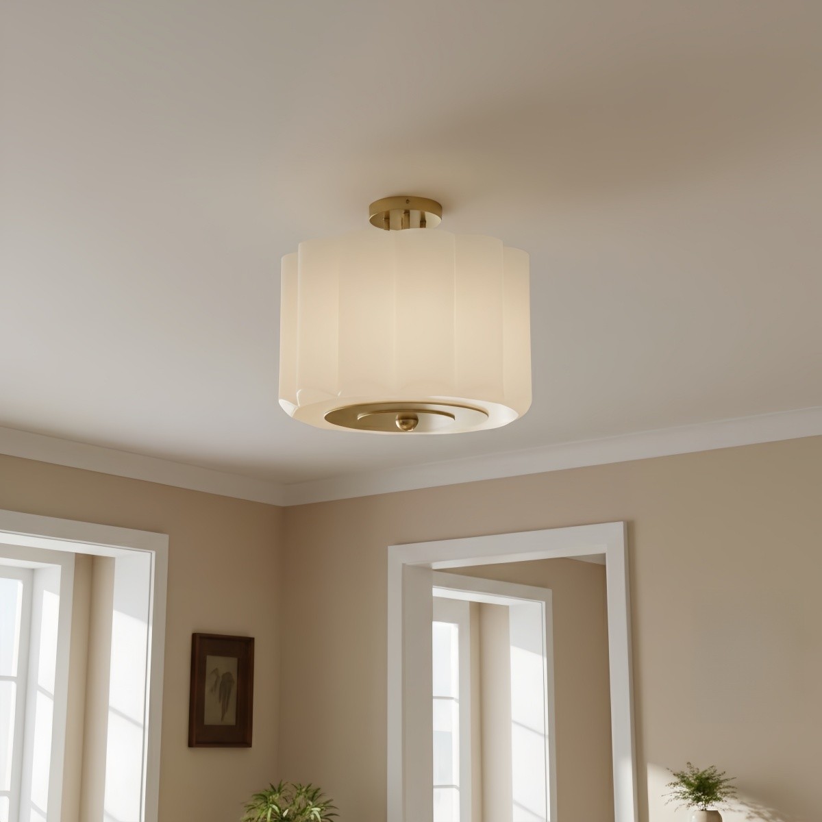 Enoravelo Farmhouse plafondlamp - Glazen kap met geschulpte rand en vintage design voor interieurs HL2418