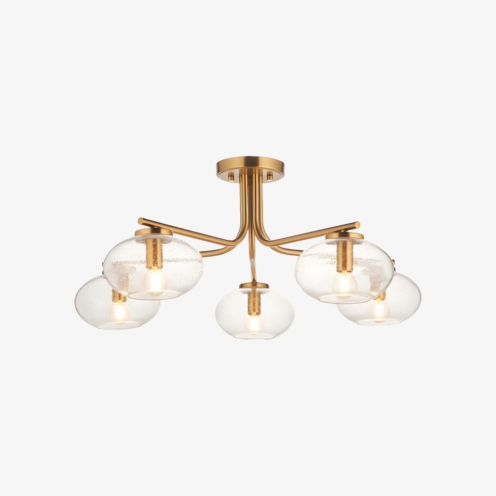 Bublaris plafondlamp met bubbelglas en gebogen messing armen voor woonkamer of hal HL2154
