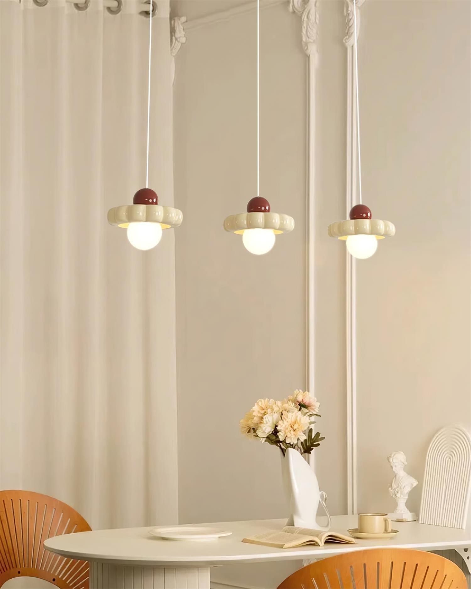 Crèmekleurige stijl lange lijn pompoen textuur hanglamp HL504