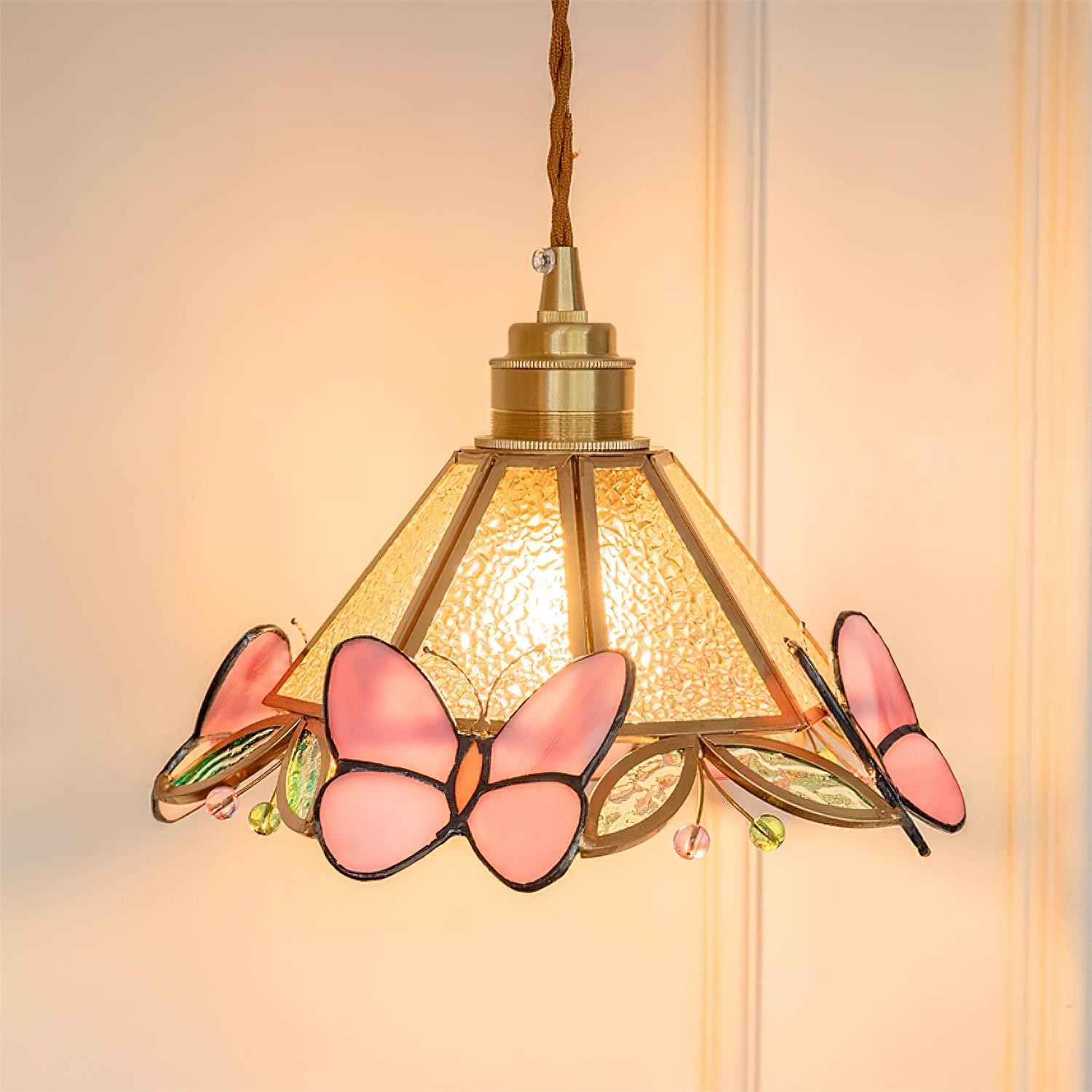 Franse Retro Glazen Roze Vlinder Hanglamp HL814