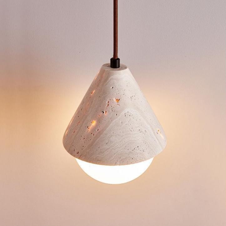 Hanglamp HL3449 van geel travertijn met crèmekleurige afwerking