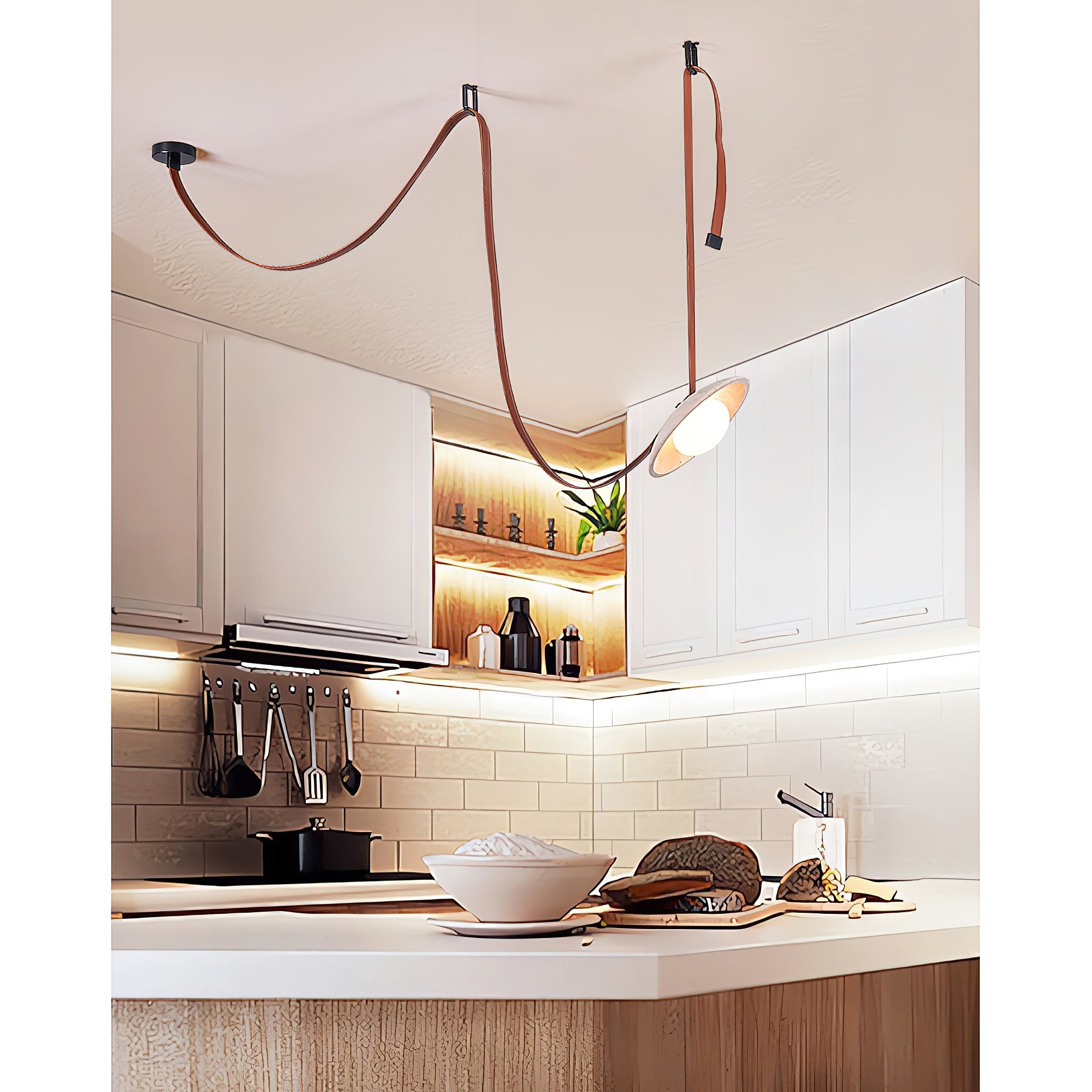 Hanglamp van leer met Light Rail-design HL3241