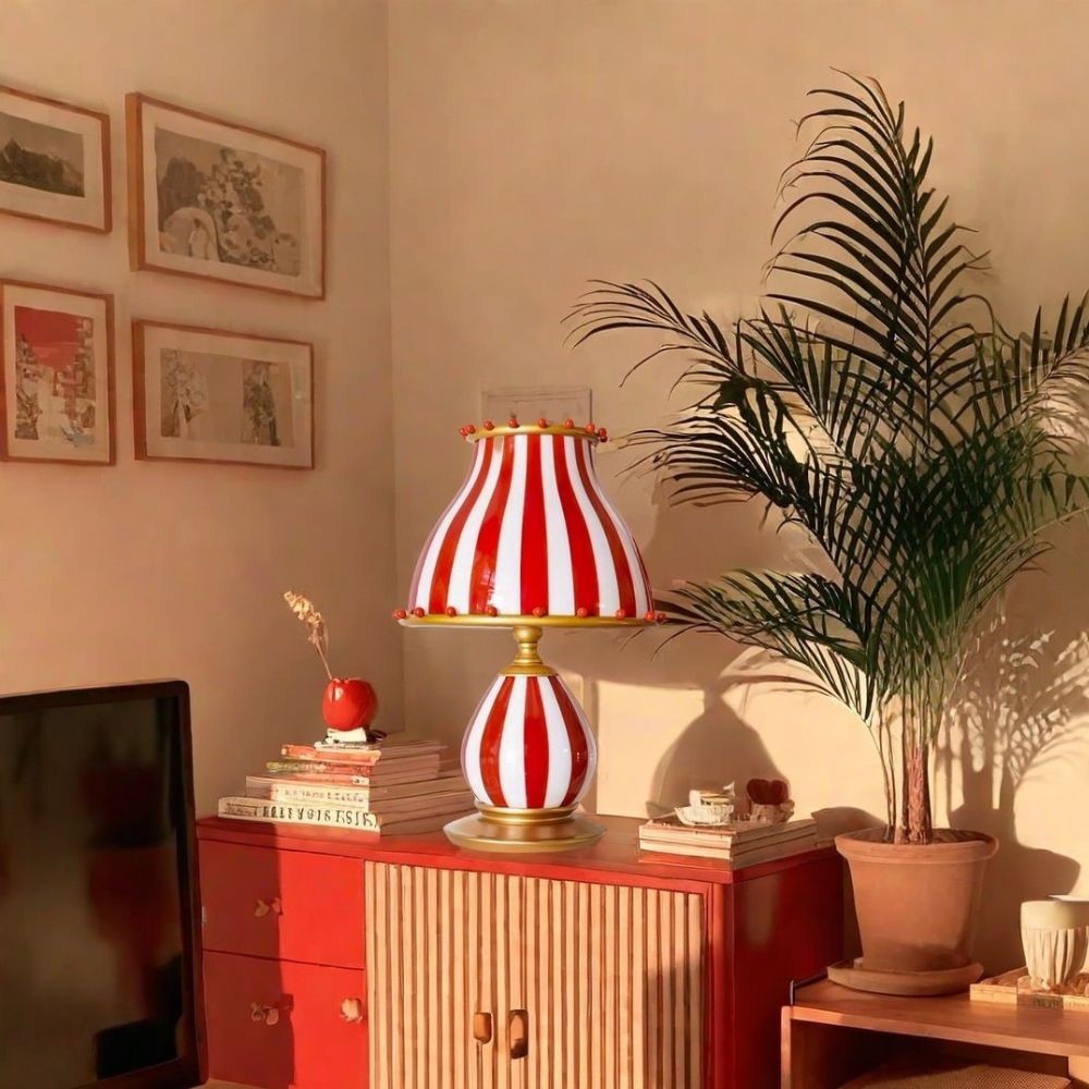 Circus tafellamp - Rood-Witte Strepen Metalen Design HL1048