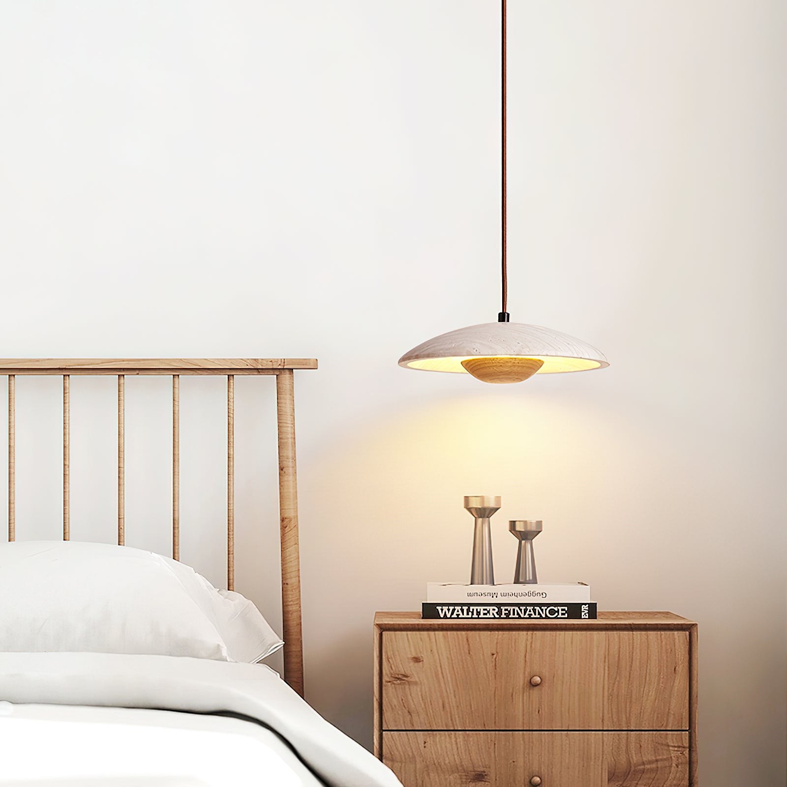 Crèmekleurige houten hanglamp HL737