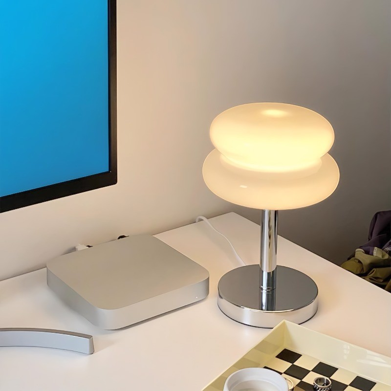 Bauhaus Dubbele Glazen Tafellamp - Sculpturale Gelaagde Nachtlamp voor Slaapkamer en Bureau HL22