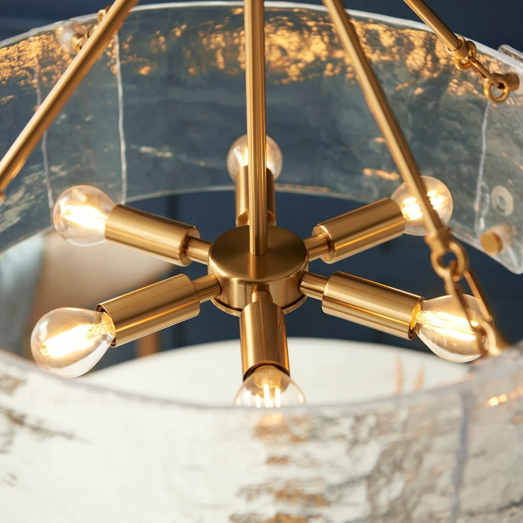 Panellux decoratieve hanglamp - Handgemaakte gebogen glazen panelen met geborsteld messing afwerking voor de hal HL2153