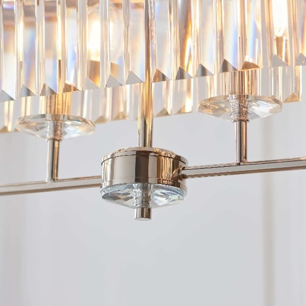 Beveline 4-lichts lineaire plafondpendel met geslepen facetglas - Strak metalen frame voor eetkamer HL2054
