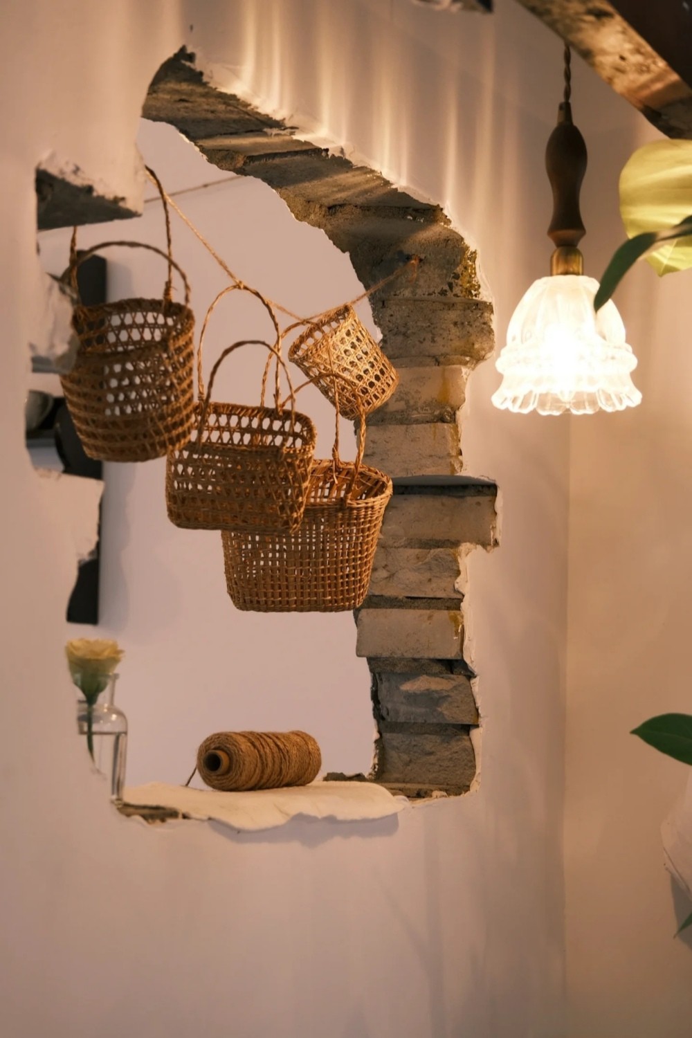 Franse pastorale kwallen glazen hanglamp HL935